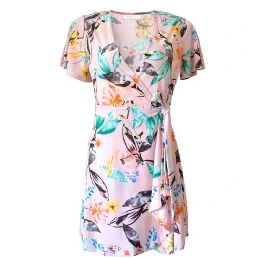 Bcbg generation light pink fluttered sleeve wrap dress
